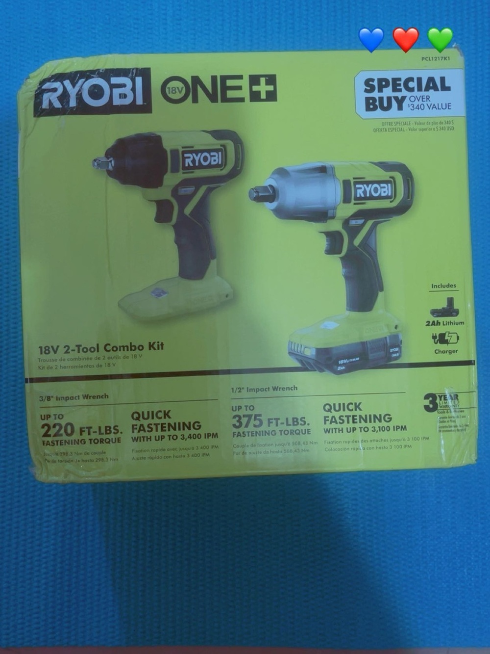 RYOBI ONE+ 18V 2-Tool Combo Kit - Lime Green